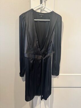 Banana Republic Black Satin Wrap-Style Dress